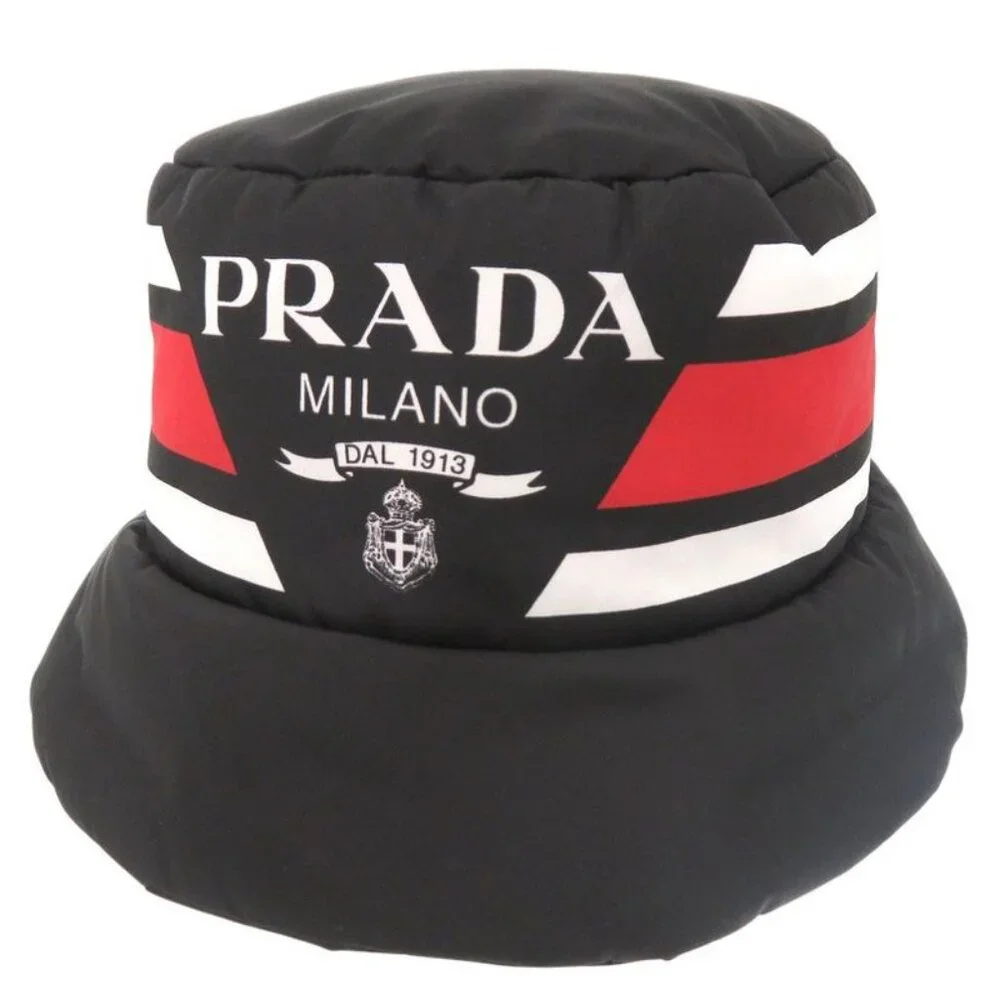 Prada Re Nylon Logo Print Volume Bucket Hat Polyester Polyamide Black 0673 - Picture 2 of 9